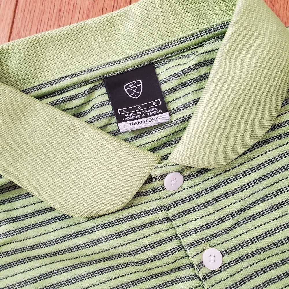 Nike Golf Polo Shirt Mens Large FitDry Lime green Blue Stripes Outdoor - Picture 3 of 10